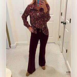Anthropologie Pilcro Letterpress Hi-Rise Corduroy Bootcut Pants 28 Burgundy